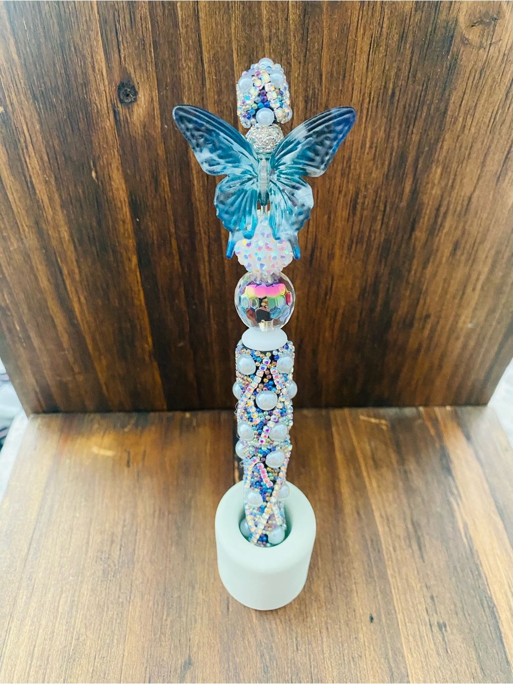 New Bejeweled Blue Butterfly Pen - Iridescent Crystal Accent